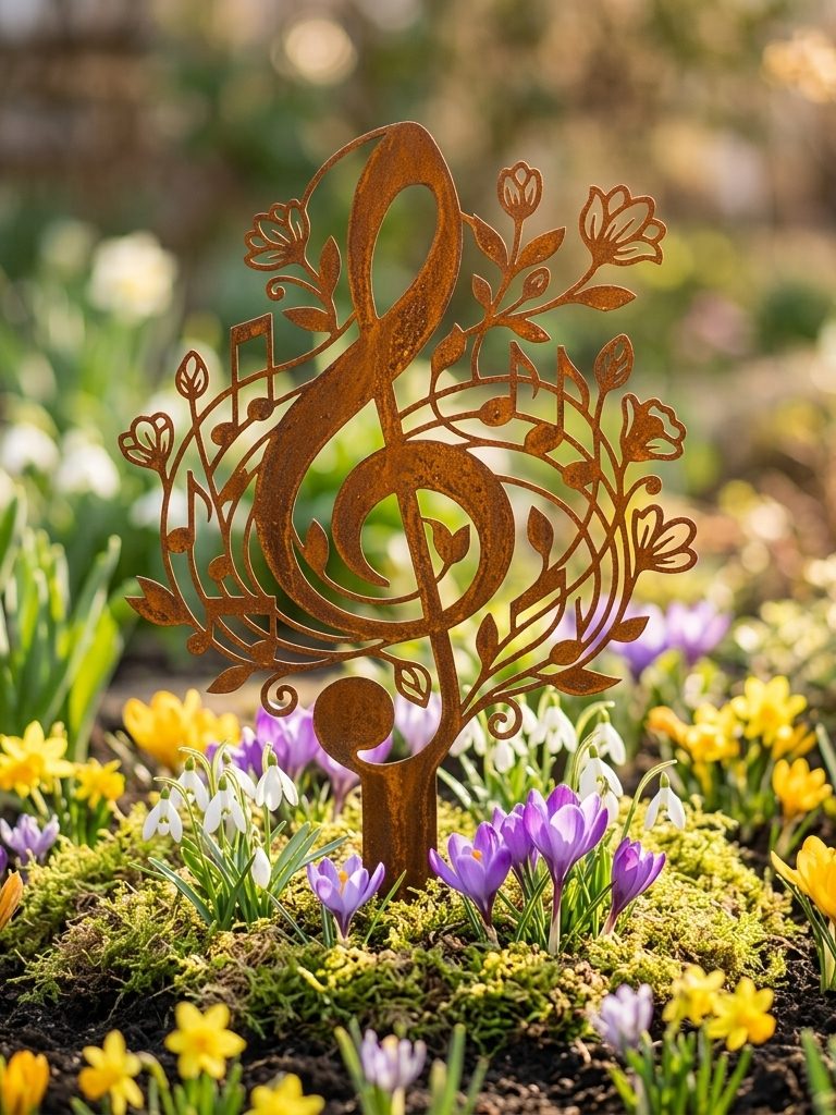 Gartenstecker Winterkranz Winterlicher Gartenstecker mit Kranzmotiv im Beet